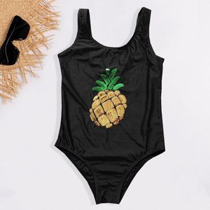 7-13 Jaar Een Stuk Badpak Meisje Ananas Pailletten Borduurwerk Meisje Badmode Kinderen Zwarte Meisjes Badpak Monokini Beachwear