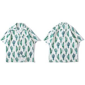 Gonthwid Cactus Print Korte Mouw Hawaiian Aloha Strand Shirts Harajuku Casual Tropische Shirt Mannen Mode Zomer Tops