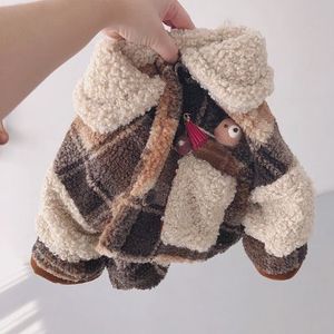 Peuter Wollen Jassen Baby Winter Kleding Kids Jongens Revers Lamswol Jas Kids Plaid Patchwork Uitloper Meisjes Blends 1-7Y