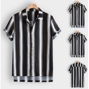 Striped Print Men's Casual Button Shirts For Men Hawaii Beach Short Sleeve Top Men Summer Shirts Camisa Slim Fit Hombre