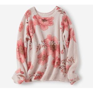 Mohair Jumper Vrouwen Roze Bloem Chic Ronde Hals Jumper-Dames O Hals Leonard Veelkleurige Jacquard Zoete Trui Trui Top