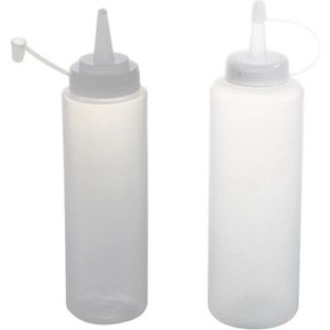 2 Stuks Plastic Squeeze Fles Kruiderij Dispenser Ketchup Mosterd Saus Clear White - 13Oz & 18Oz