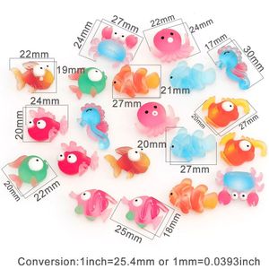 20Pcs Leuke Vis Krab Zeepaardje Inktvis Mix Stijlen Oceaan Dier Hars Plaksteen Cabochon DIY Versieringen Voor Telefoon Accessoire