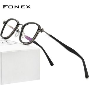 FONEX Acetaat Legering Glazen Frame Mannen Retro Vintage Vierkante Recept Bril Vrouwen Optische Koreaanse Schroefloos Eyewear F1026