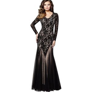 Nice-Altijd Elegante Vintage Zwarte Bloemen Lace Gown Celebrity Party Bodycon Maxi Lange Mermaid Vrouwen Jurk BTYA020