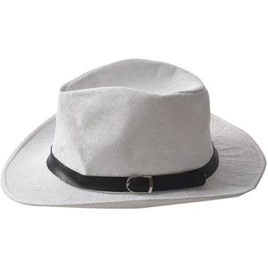 Zomer Mannen Strohoed Cowboyhoed Mode Western Cowboy Cavalerie Hatband Wit