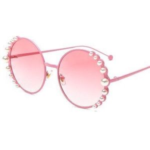 Zonnebril Vrouwen Luxe Parel Zonnebril Vintage Ronde Zonnebril Shades Voor Vrouwen Gold Metal Oculos UV400