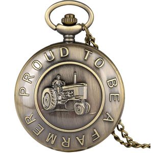 Retro Brons ""Trots Om Een Boer"" Tractor Quartz Zakhorloge Steampunk Ketting Hanger Quartz Fob Horloges Voor mannen Vrouwen