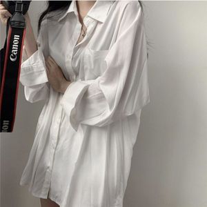 E-BAIHUI Chic Solid Shirts Lange Mouw Blouse Plus Size Shirts Oversize Wit Blouse Maxi Vriendjes Chemisier