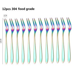 12 Stuks Roestvrij Staal Twee-Tine Fruit Vork Sets Thuis Bestek Goud Dessert Snack Cake Vork Salade Servies Voor hotel Party