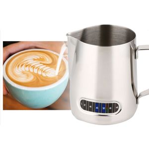 600Ml Melk Werper Koffie Opschuimen Melk Thee Latte Jug Koffie Mok Pot Bloem Trekken Cup Mok Temperatuur Display Sticker stainles