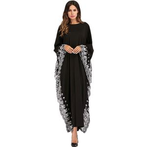 Zwarte Grote Mouwen Chiffon Anarkali Jurken Jassen White Lace Rand Decoratie, Model Abaya In Dubai Indiase Kleding