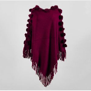 Vrouwen Bont Bal Kwasten Poncho Truien Effen Kleur Volledige Mouw Gebreide Capes Herfst Winter Losse Truien Onregelmatige Trui Mantel