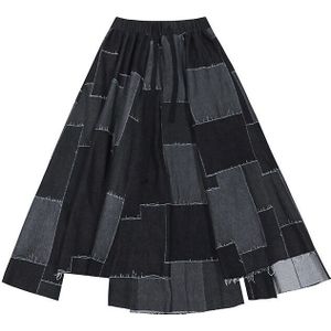 [Eam] Hoge Elastische Taille Zwarte Denim Split Burr Temperament Half-Body Rok Vrouwen Mode Tij Lente herfst 1T6320