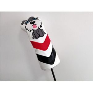 Mooie Schnauzer Golf Woods Hoofd Covers Cartoon Dier Drive Fairway Hybrid Rescue Pu Leer Borduren Headcovers Golf Covers