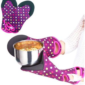 Magnetron Hittebestendige Handschoenen Paars Dot Afdrukken Ovenwanten Keuken Koken Antislip Anti-Brandwonden Geïsoleerde handschoenen