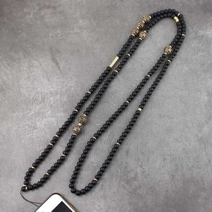 Grijs String Ketting Wood Beads Sleutelhanger Lanyard Voor Meisjes Telefoon Ketting Strap Lanyard Voor Sleutels