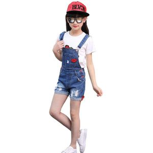 Meisjes Mode Denim Jeans Jarretel Shorts Rode Lippen Denim Overall Baby Jumpsuit Casual Meisjes Zomer Overalls Kinderen Kleding