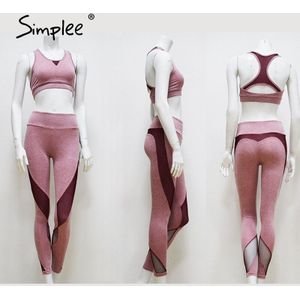 Simplee Backless Slim High Vrouwen Gym Kleding Hoge Taille Feminino Grijs Jumpsuit Ladie Casual Werken Kleding Set