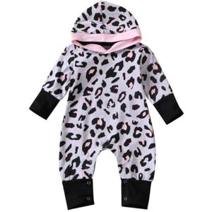 0-24M Pasgeboren Baby Meisje Jongens Romper Kleding Met Lange Mouwen Luipaard Print Hooded Romper Jumpsuit Outfits