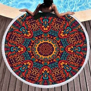 Marokko Stijl Ronde Microfiber Strandlaken Met Kwasten Bohemian Bloemen Gedrukt Grote Deken Picknick Yoga Reizen Mat Tafelkleed