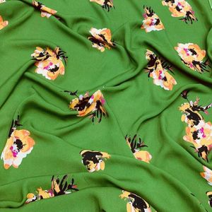 140Cm Breed 19Mm Bloemenprint Groene Zijde Crêpe Stof Voor Zomer Dress Shirt Cheongsam Pak Broek G040