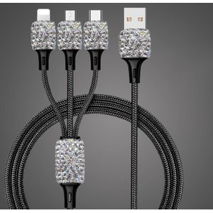 Diamond Crystal 3 In 1 Usb-kabel Voor Iphone Snelle Opladen Charger Micro Usb Data Lijn Kabel Mobiele Telefoon Type C Kabel