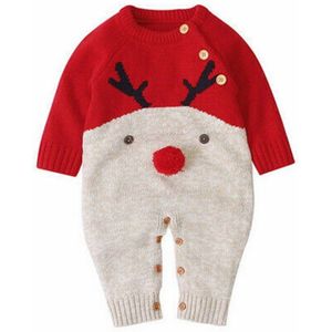 Leuke Kerst Baby Gebreide Rompertjes Kleding Peuter Infant Winter Warm Trui Jumpsuit Kleine Jongens Meisjes Cartoon Herten Outfits