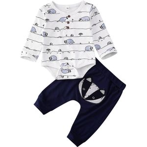 Lente Pasgeboren Baby Jongen Meisje Kleding Lange Mouwen Fox Print Tops Bodysuit Lange Broek Broek Herfst Outfit Set 0- 18M