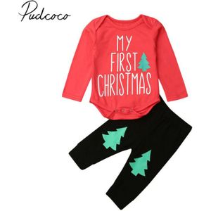 Baby Lente Herfst Kleding Pasgeboren Baby Meisje Kleding Brief Kerst Lange Mouw Romper + Boom Leggings Broek Outfit Set