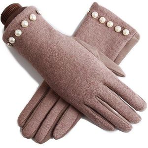 Vrouwen Winter Plus Fluwelen Binnenkant Touch Screen Handschoenen Parel Decoratie Kasjmier Blend Thicken Vrouwelijke Elegante Houden Warme Handschoenen