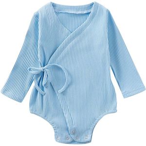 Pasgeboren Baby Baby Meisjes Jongens Bodysuits Solid Lange Mouwen Riem Jumpsuits Katoenen Kleding Outfit 0-18M