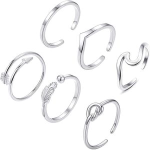 6Pcs Pijl Knoop Wave Ringen Voor Vrouwen Verstelbare Stapelbaar Duim Open Ringen Set Zomervakantie Sieraden