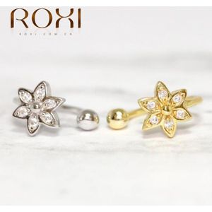 Roxi Luxe Ronde Zwarte Zirkoon Petal Sneeuwvlok Clip Oorbellen Voor Vrouwen Ronde Cirkel Oor Manchet Geen Piercings Zilver 925 Sieraden