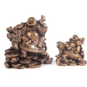 Lachende Boeddha sculptuur moderne art Resin Boeddha rijden dragon turtle standbeeld woondecoratie accessoires rijkdom boeddhabeeld