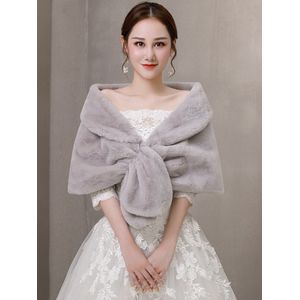 Winter Mouwloze Bridal Wraps Warm Grijs Faux Fur Bruids Bolero Crop Faux Fur Bruiloft Jas
