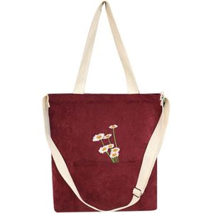 Dames Corduroy Schoudertas Dames Handtas Opvouwbare Boodschappentas Borduren Vrouwen Handtas Crossbody Tas