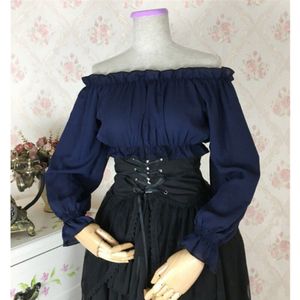 Vrouw Middeleeuwse Lolita Tops Kawaii Off Schouder Chiffon Party Cosplay Kostuums Renaissance Prinses Korte/Lange Mouw Blouse