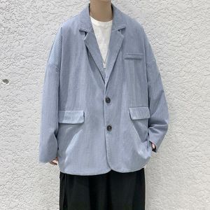 Lente Blauw/Zwart Corduroy Blazer Mannen Mode Samenleving Mens Jurk Jas Koreaanse Losse Casual Blazer Mens Suit Jacket M-2XL