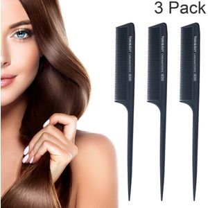 3 Pcs Hittebestendige Rat Staart Kam Zwart Fijne Kam Plastic Pin Anti-Statisch Hair Styling Beautytools kappers Kammen