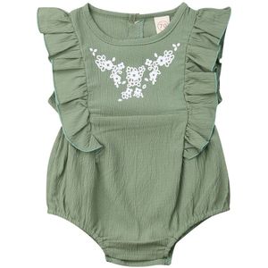 Pasgeboren Baby Meisjes Bloem Kleding Ruches Baby Rompertjes Vintage Groene Jumpsuit Baby Meisje Kostuums