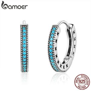 Bamoer Echt 925 Sterling Silver Star Oorringen Voor Vrouwen Geometrische Zilver Turquoise Oorbellen Sieraden