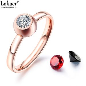 Lokaer Zwart/Wit/Rood Cz Crystal Trouwringen Sieraden Voor Vrouwen Meisjes Rose Goud Rvs Anniversary Ring r19098