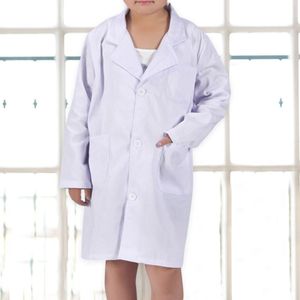 Kinderen Unisex Lange Mouw Witte Laboratoriumjas Revers Kraag Knop Pocket Verpleegster Arts School Kind Cosplay Uniform Blouse