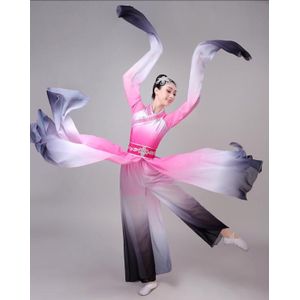 Lange Vloeiende Mouwen Chinese Folk Dance Kostuums Festival Kleding Yangko Klassieke Dans Rok Volwassenen Roze Zwart