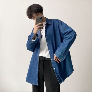 Koreaanse Blauw Denim Shirt Mannen Casual Retro Denim Shirt Jasje Mannen Streetwear Losse Lente Herfst Heren Lange-mouwen