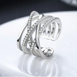 Dieerlan S925 Sterling Zilveren Kristallen Kruis Ringen Voor Vrouwen Maat Verstelbaar Layer Ring Partij Sieraden Anillos