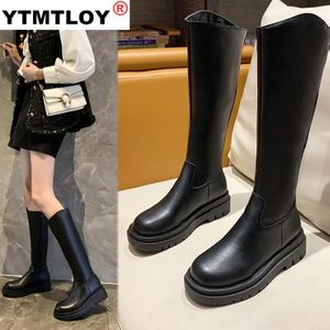 Women Top Quality Knee High Boots Chunky Heels Dancing Night Club Shoes Woman Punk Riding Boots Mid-calf Winter Black