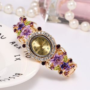 Elegante Armband Horloge Vrouwen Luxe Kristal Bloem Armband Horloges Luxe Quartz Horloge