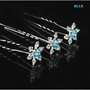 5 Stks/partij Blauwe Sneeuwvlok Crystal U Pick Bridal Haarspelden Bruidsmeisje Bruiloft Sieraden Clips 2*70mm Haarspelden Haar accessoires